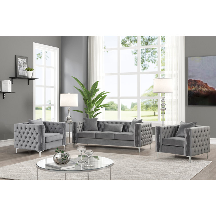 Everly Quinn Gesuino 3 Piece Velvet Living Room Set Wayfair